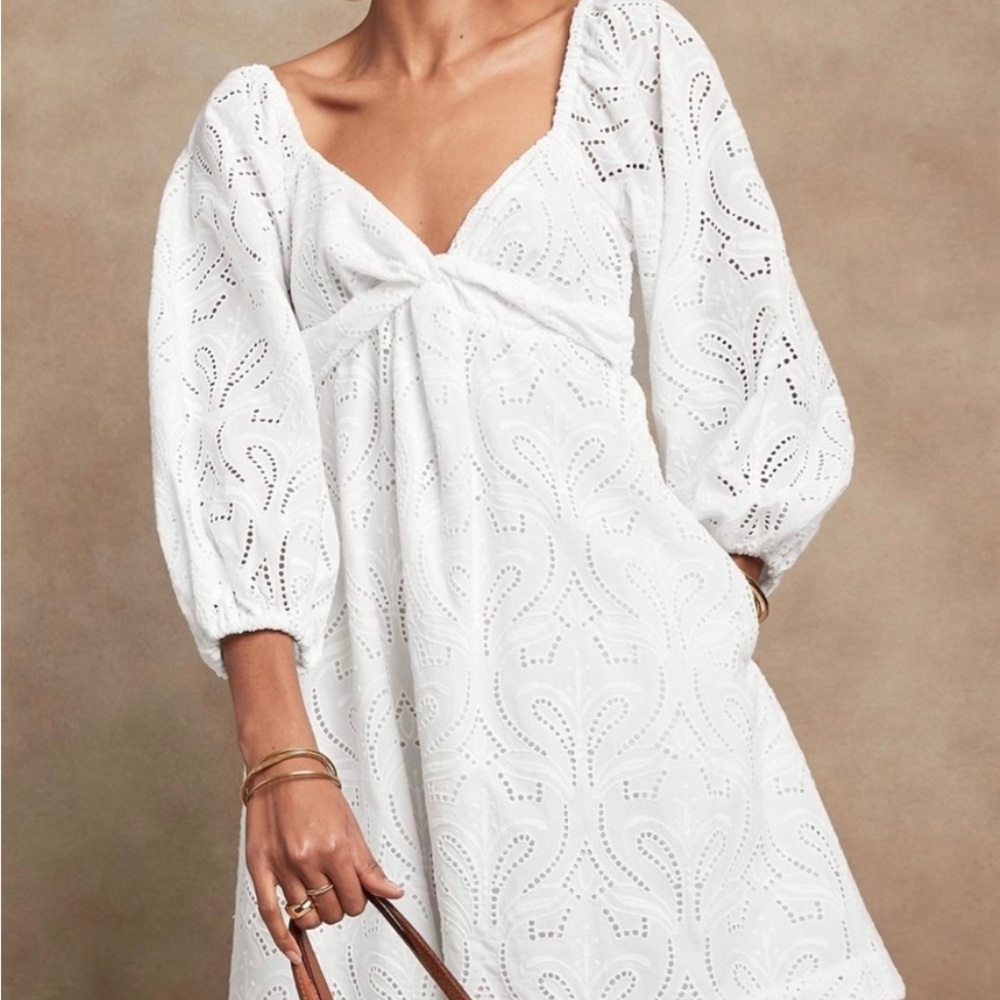 Banana Republic White Ruffled Tie Front Dress
